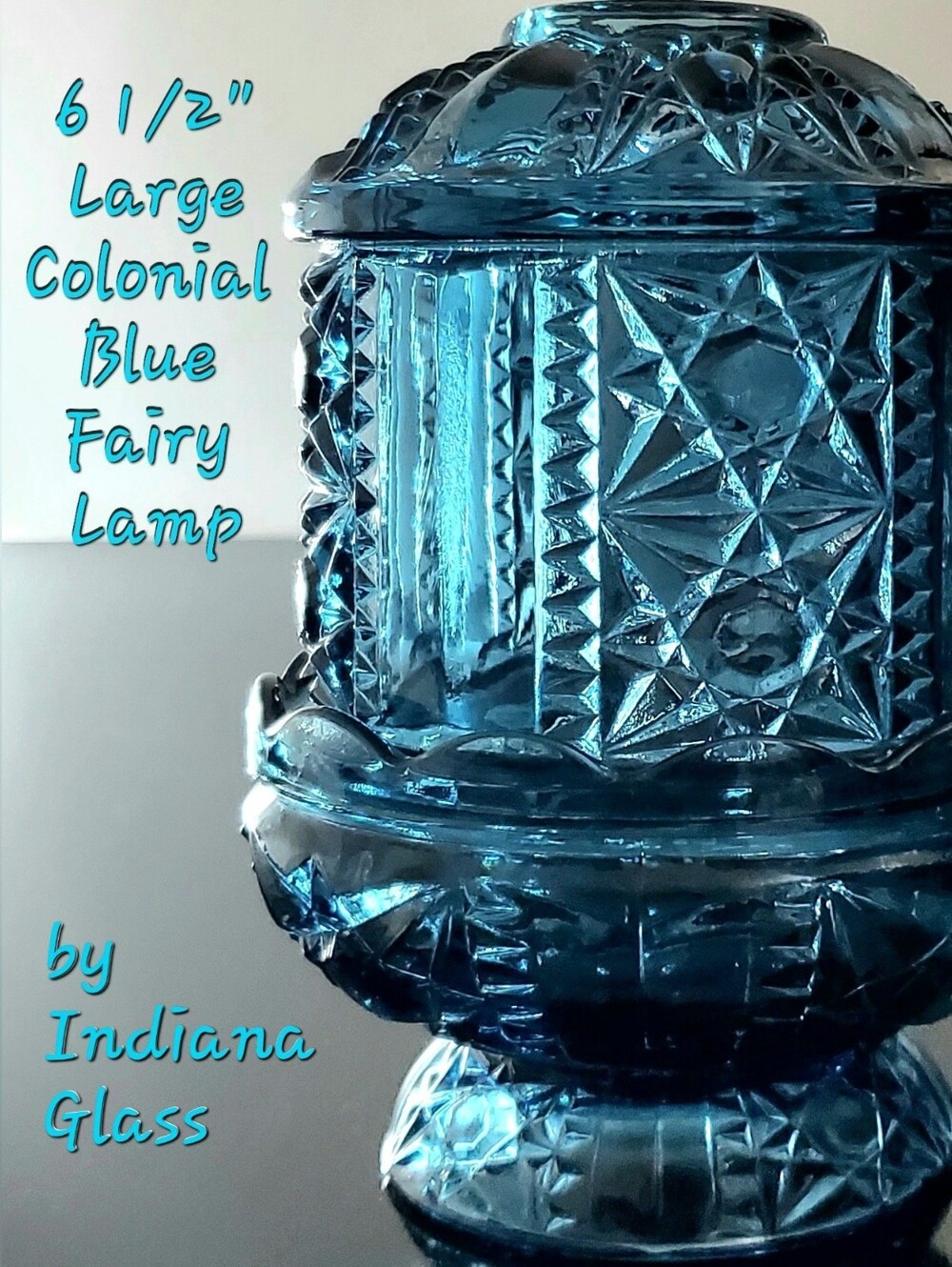 Lg 6 1/2" Indiana Glass Blue Stars and Bars Fairy Lamp